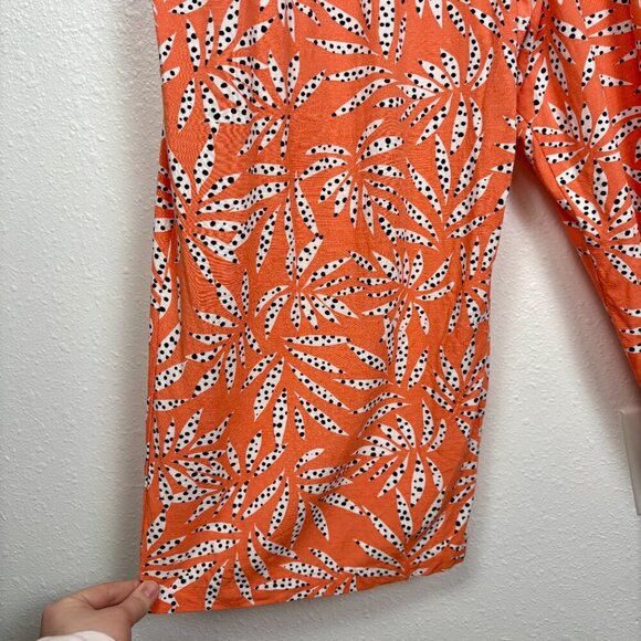 Loft Orange Leaf Dot Smocked Ruffle Strap Wide Leg Jumpsuit Size: XL Petite - Picture 4 of 10